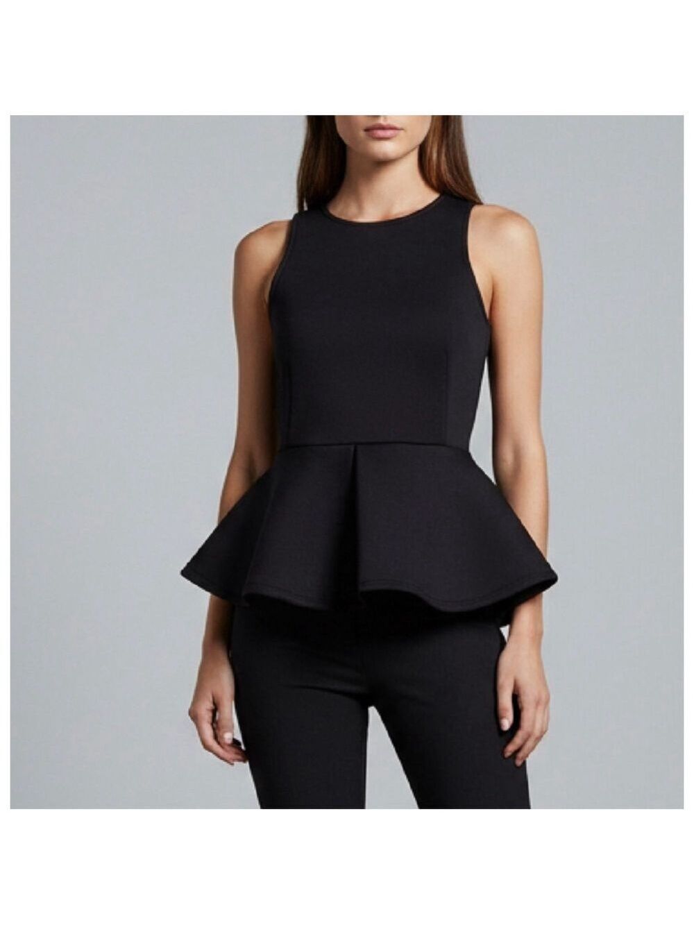 Monteau Los Angeles Black Sleeveless Peplum Tank Top Blouse Size M
